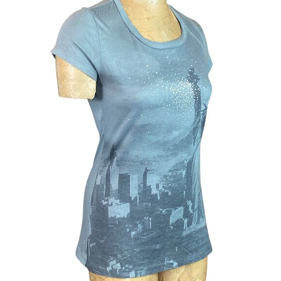 Cultureplug Graphic Tee Statue of Liberty Empire State Bldg Rhinestoned L #223K - Picture 2 of 8